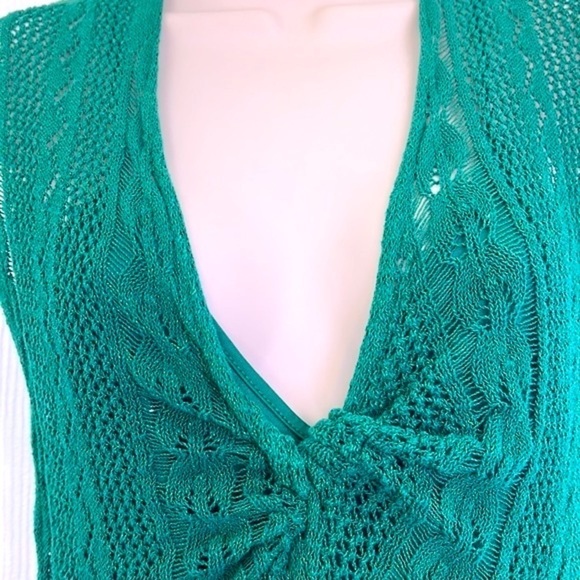 Zara - VNeck Crochet Dark Green Lined Cap Sleeve Sweater Maxi Dress Size Small - Picture 8 of 15